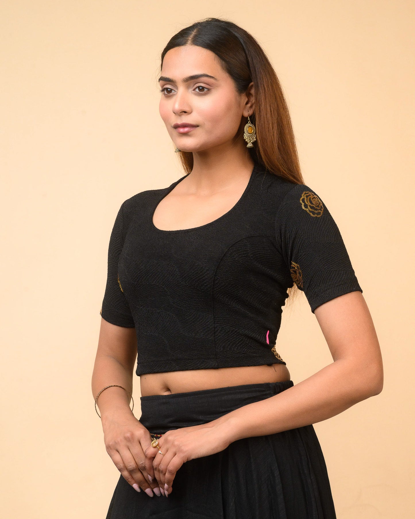 Gulabo Black Sequin High-Neck Blouse