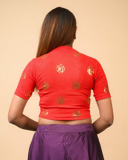 Gulabo Red Rose Sequin High-Neck Blouse