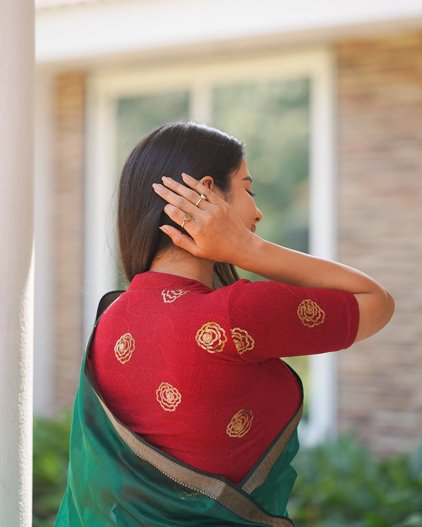 Gulabo Maroon Sequin High-Neck Blouse