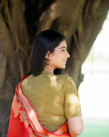 Gulabo Mehendi Green Sequin High-Neck Blouse