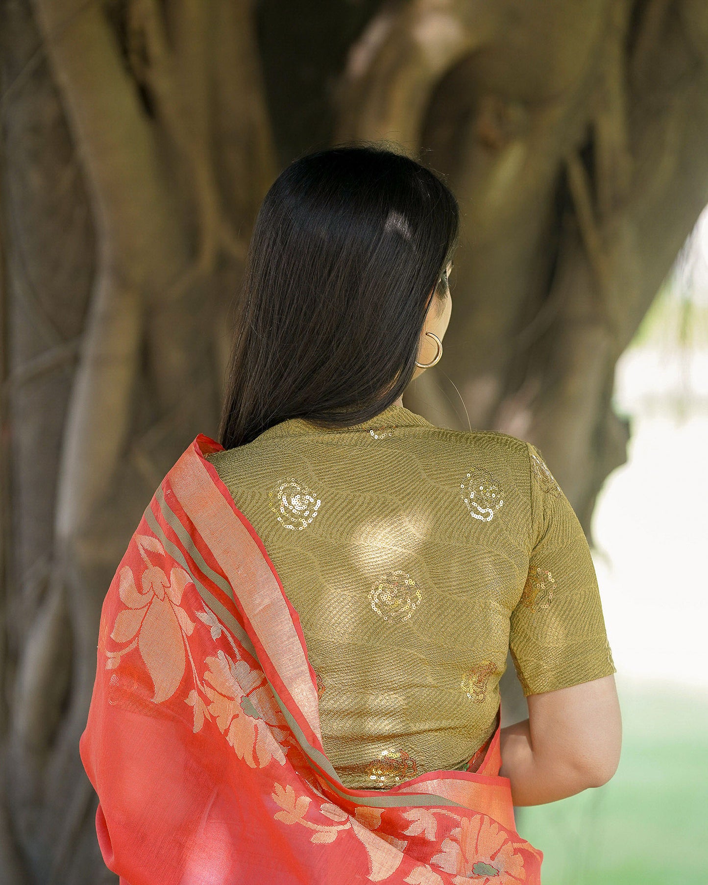 Gulabo Mehendi Green Sequin High-Neck Blouse