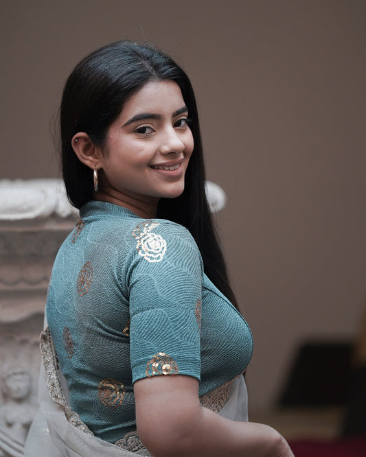 Gulabo Sea Green Sequin High-Neck Blouse