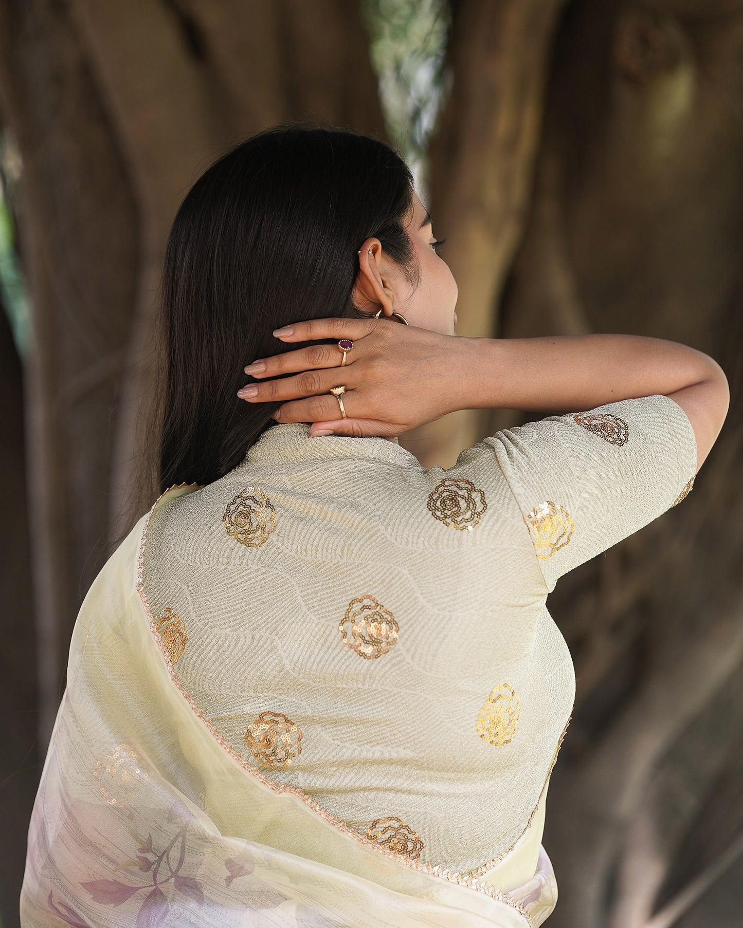 Gulabo Olive Sequin High-Neck Blouse