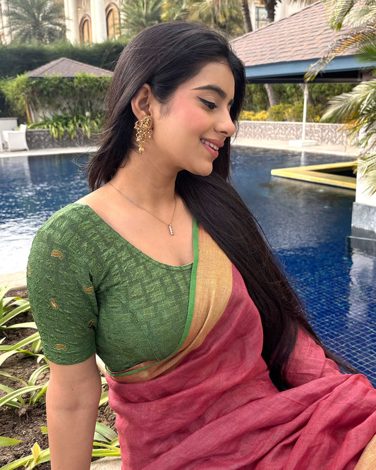Sona Bottle Green Foil Checkered Resham Work Saree Blouse Advi