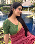 Sona Bottle Green Foil Checkered Resham Work Saree Blouse Advi
