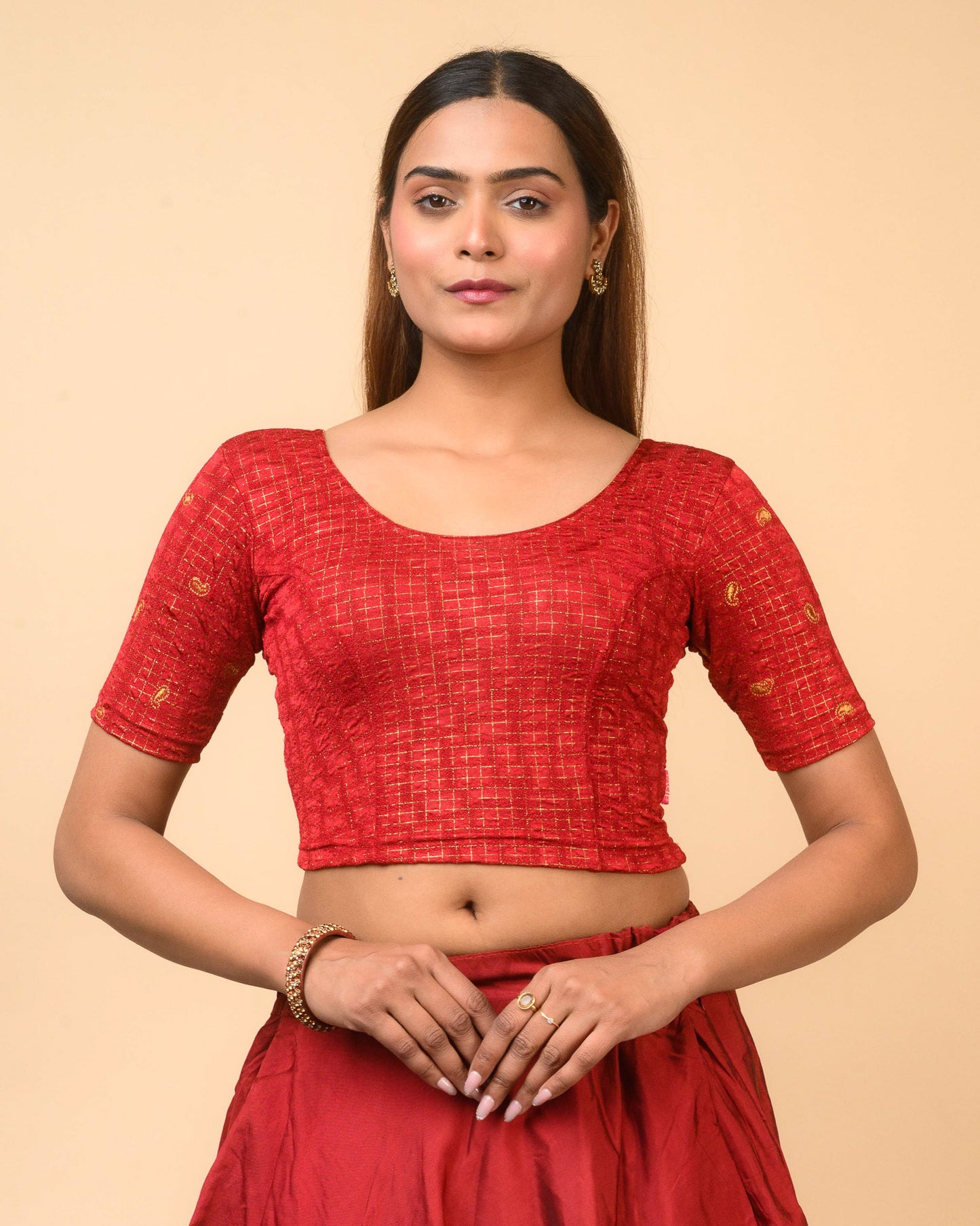 Sona Maroon Foil Checkered Resham Work Saree Blouse Advi