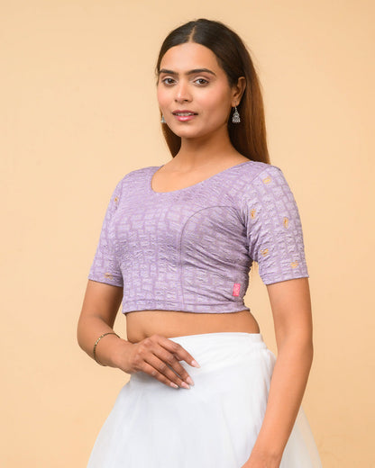 Sona Lavender  Foil Checkered Resham Work Saree Blouse Advi