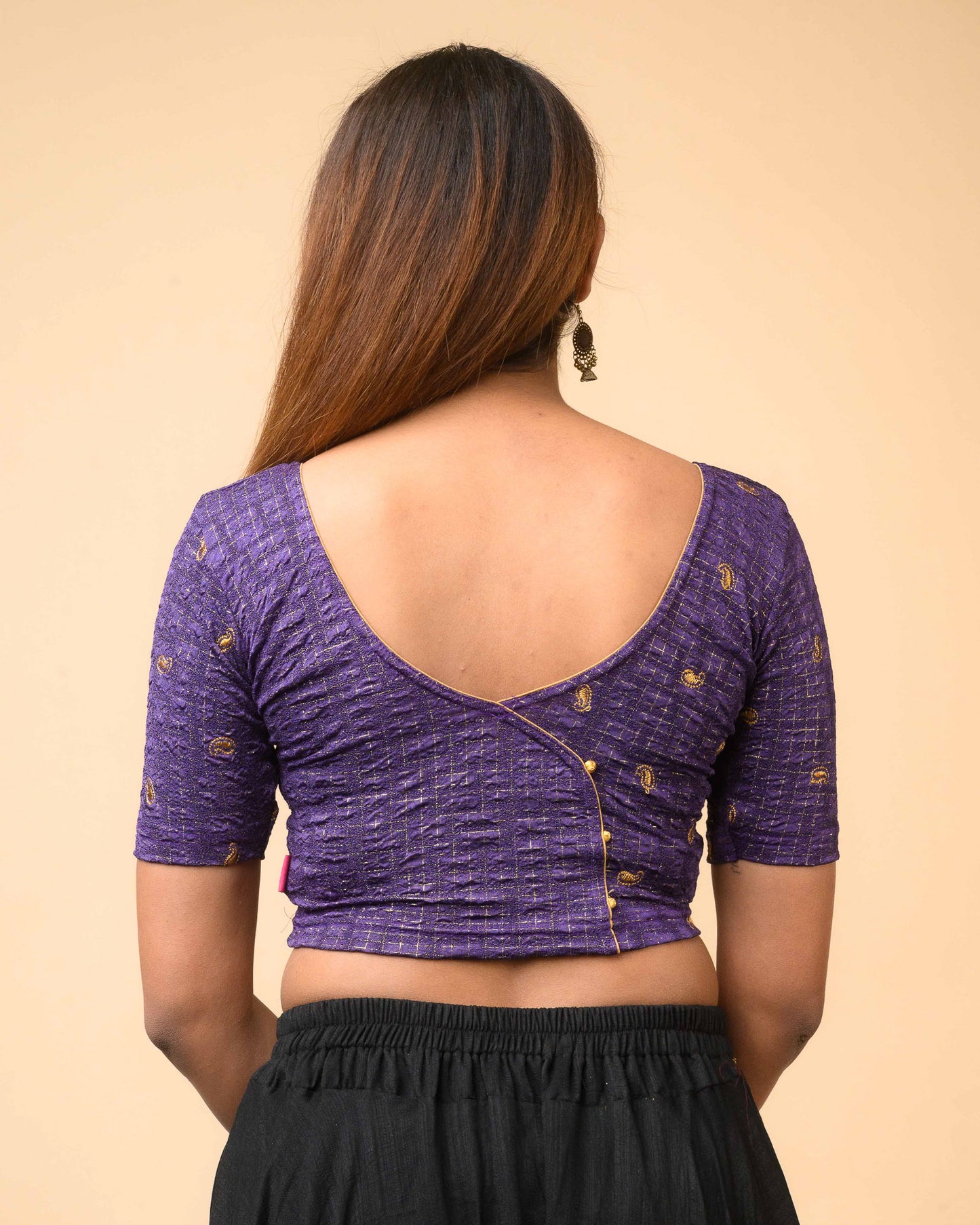 Sona Purple Foil Checkered Resham Work Saree Blouse Advi