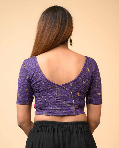 Sona Purple Foil Checkered Resham Work Saree Blouse Advi