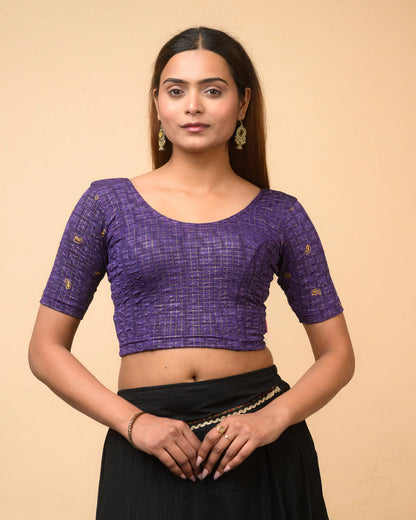 Sona Purple Foil Checkered Resham Work Saree Blouse Advi
