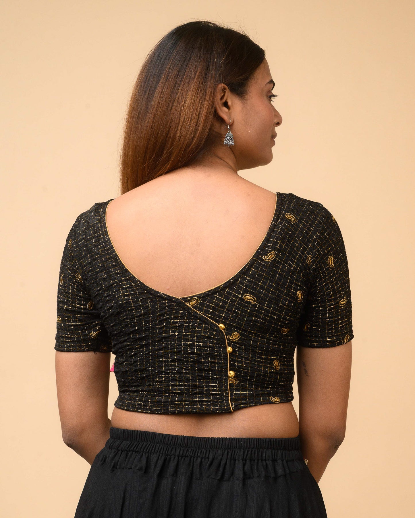 Sona Black Foil Checkered Resham Work Saree Blouse Advi