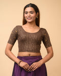 Sona Coffee Foil Checkered Resham Work Saree Blouse Advi