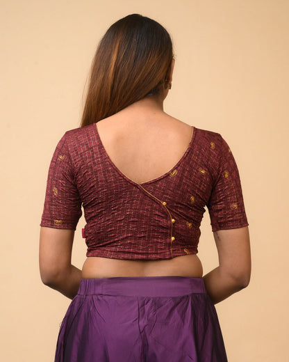 Sona Wine Foil Checkered Resham Work Saree Blouse Advi