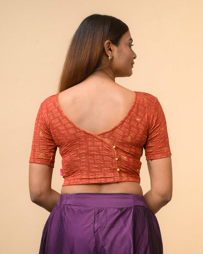 Sona Rust Foil Checkered Resham Work Saree Blouse Advi