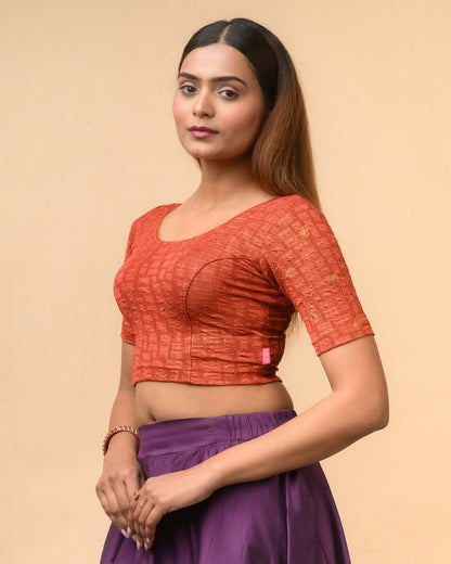 Sona Rust Foil Checkered Resham Work Saree Blouse Advi