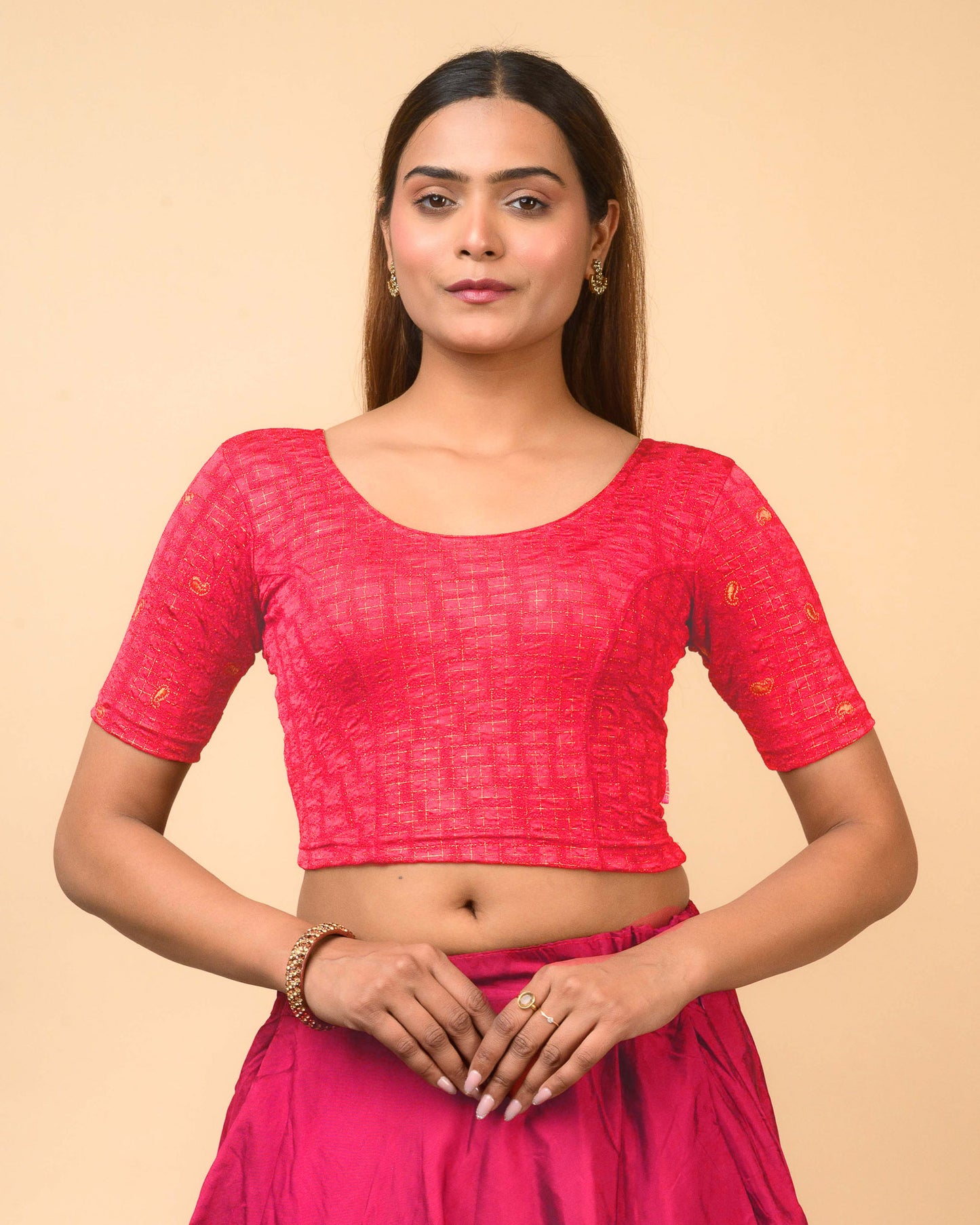 Sona Rani Foil Checkered Resham Work Saree Blouse Advi