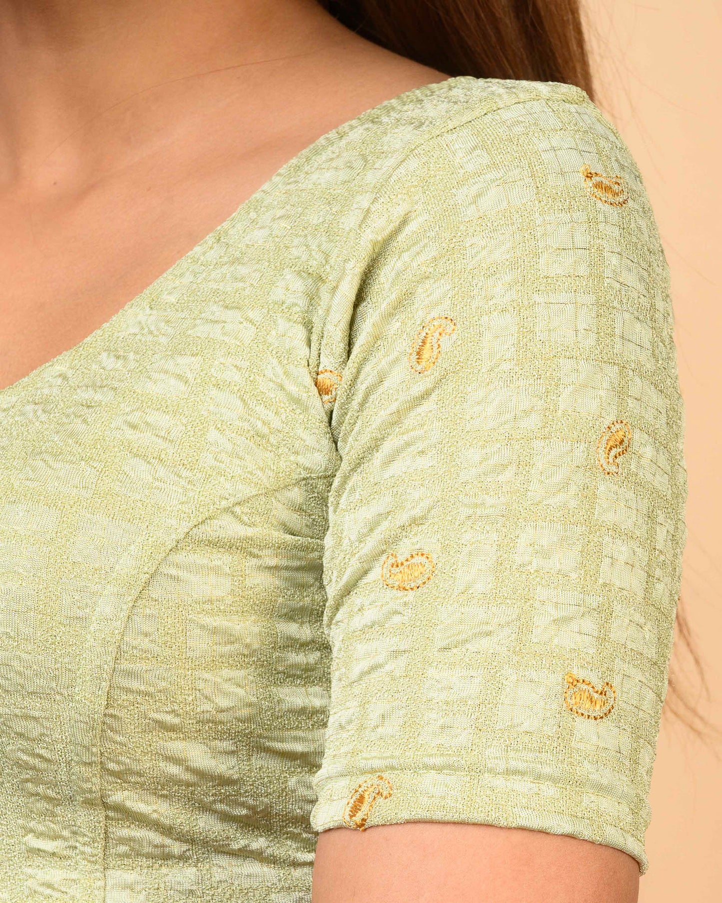 Sona Olive Foil Checkered Resham Work Saree Blouse Advi