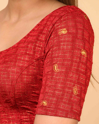 Sona Maroon Foil Checkered Resham Work Saree Blouse Advi
