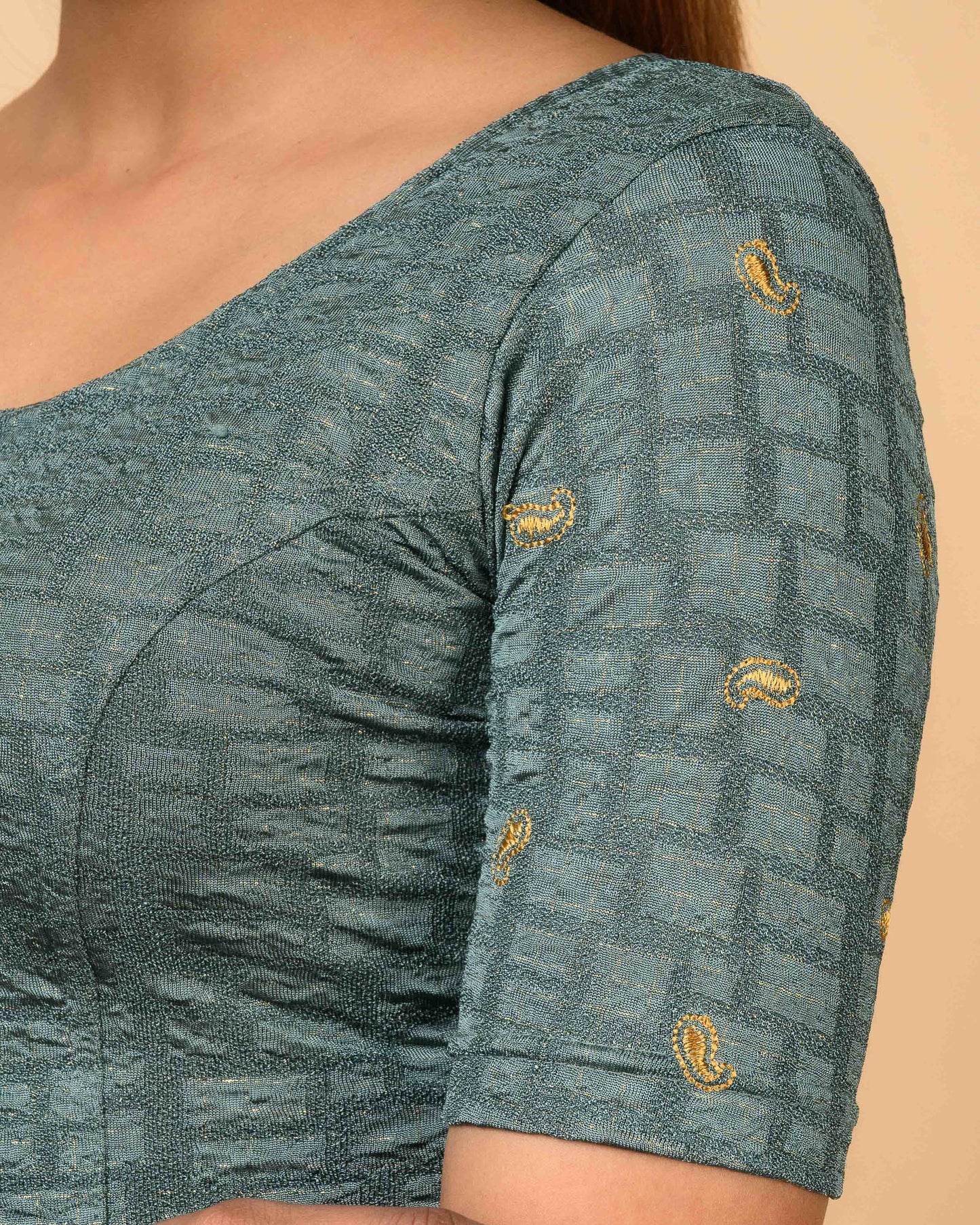 Sona Sea Green Foil Checkered Resham Work Saree Blouse Advi