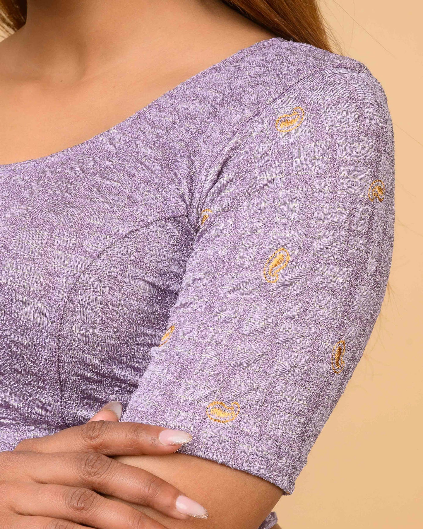 Sona Lavender  Foil Checkered Resham Work Saree Blouse Advi