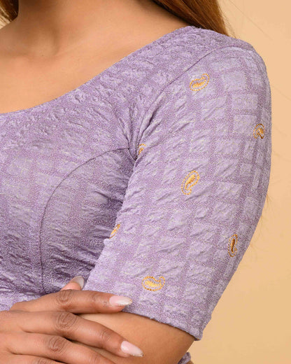 Sona Lavender  Foil Checkered Resham Work Saree Blouse Advi