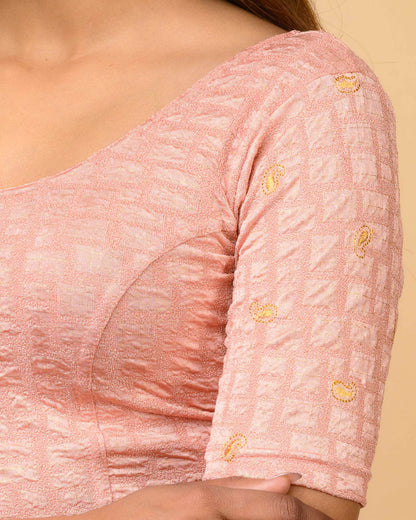 Sona Rose Foil Checkered Resham Work Saree Blouse Advi