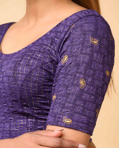 Sona Purple Foil Checkered Resham Work Saree Blouse Advi
