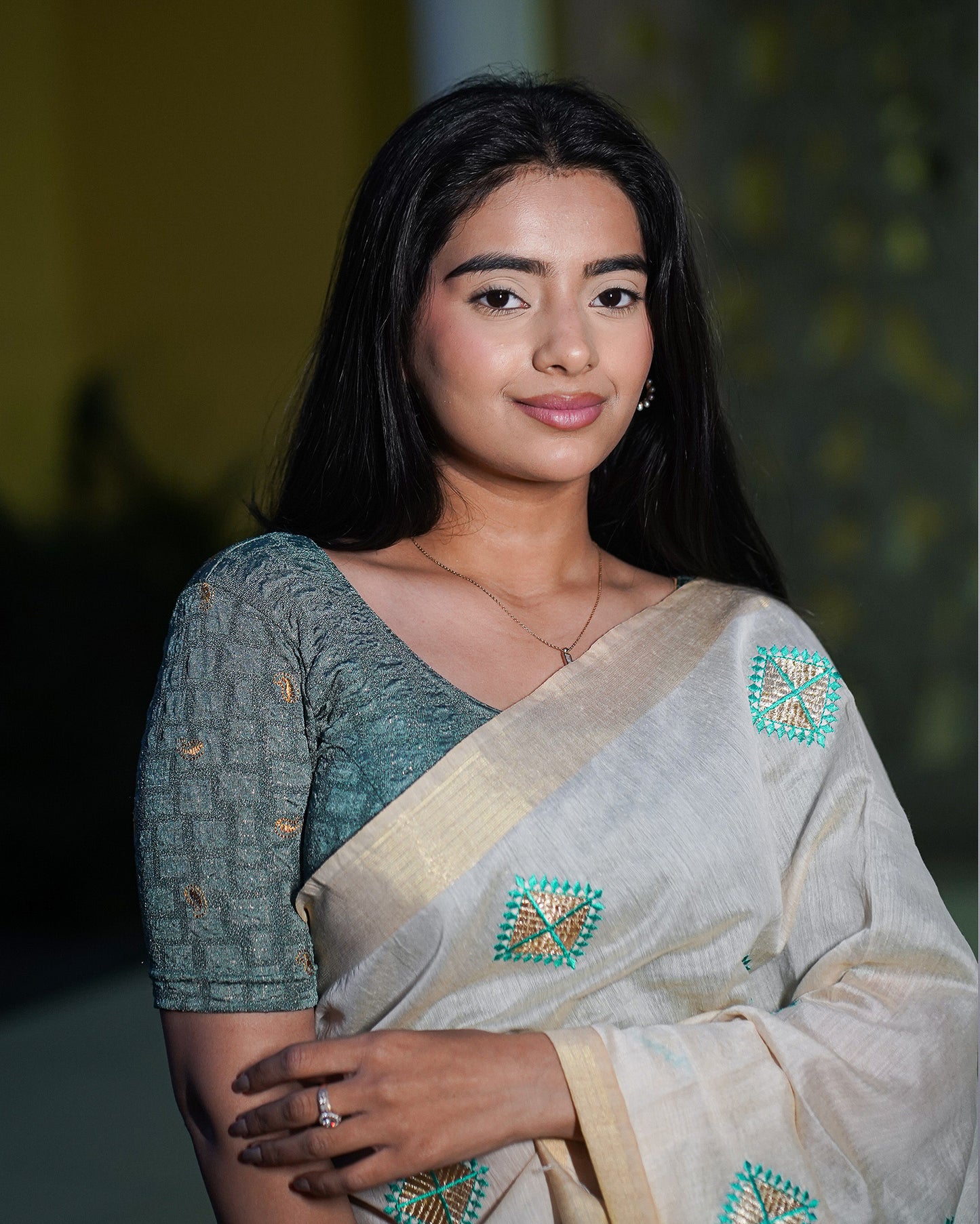 Sona Sea Green Foil Checkered Resham Work Saree Blouse Advi