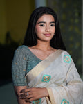 Sona Sea Green Foil Checkered Resham Work Saree Blouse Advi