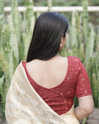 Sona Maroon Foil Checkered Resham Work Saree Blouse Advi