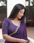 Sona Purple Foil Checkered Resham Work Saree Blouse Advi