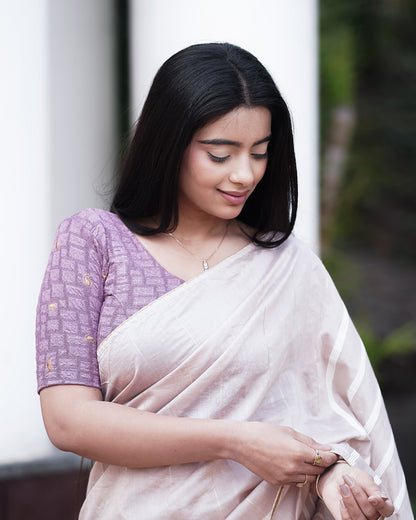 Sona Dark Lavender Foil Checkered Resham Work Saree Blouse Advi
