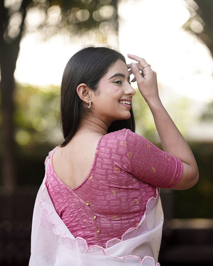 Sona Onion Foil Checkered Resham Work Saree Blouse Advi