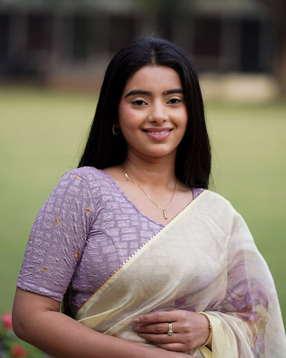 Sona Lavender  Foil Checkered Resham Work Saree Blouse Advi