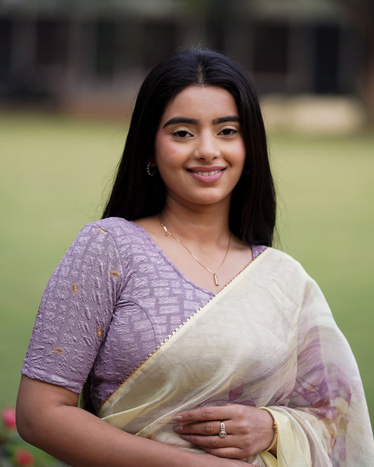 Sona Lavender  Foil Checkered Resham Work Saree Blouse Advi
