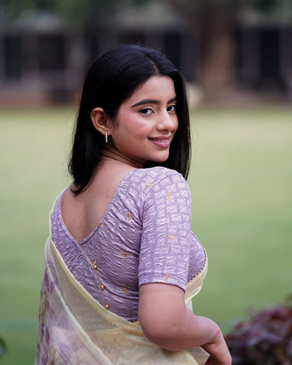 Sona Lavender  Foil Checkered Resham Work Saree Blouse Advi