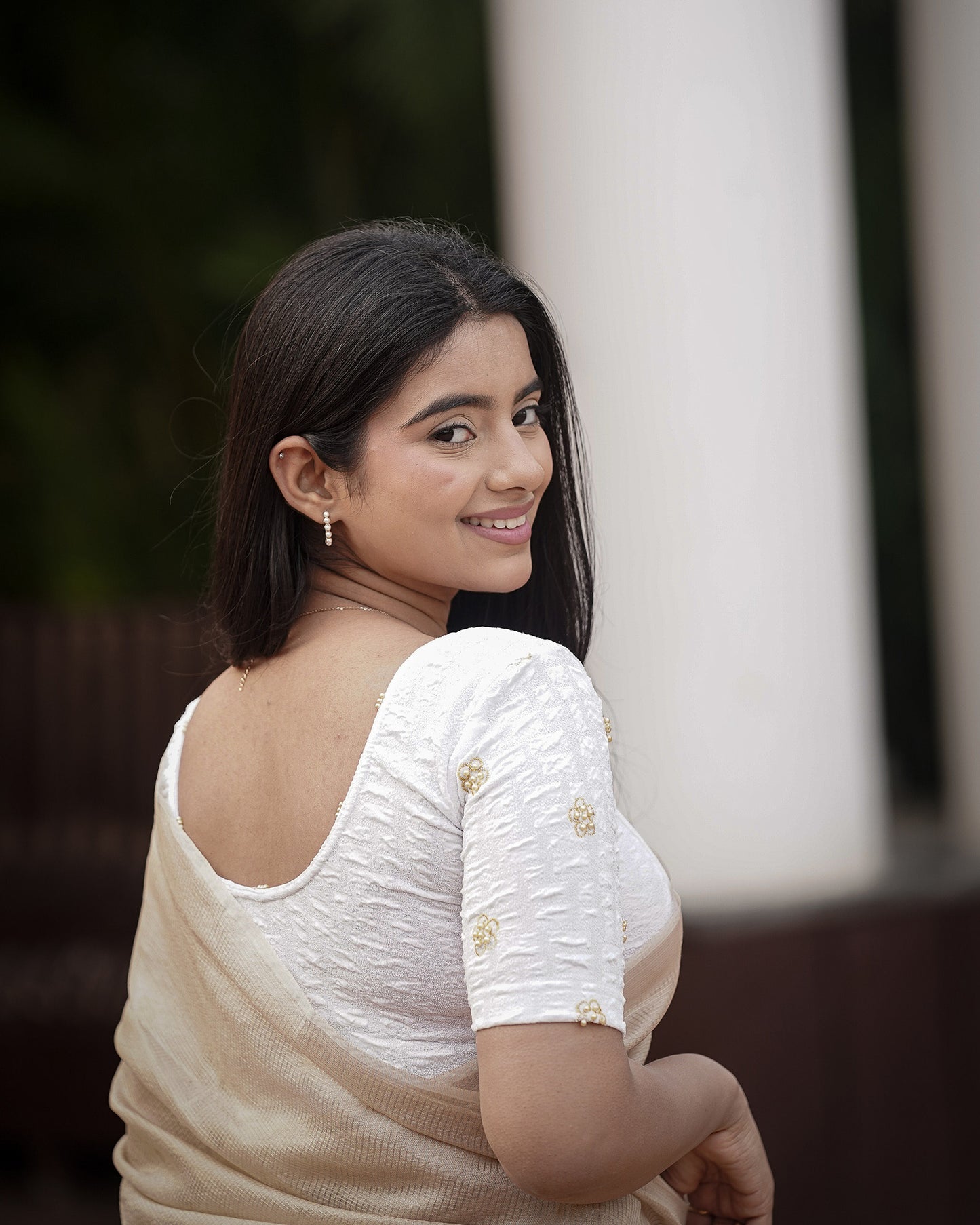 Meena White Pearl Embroidered Festive Saree Blouse Advi
