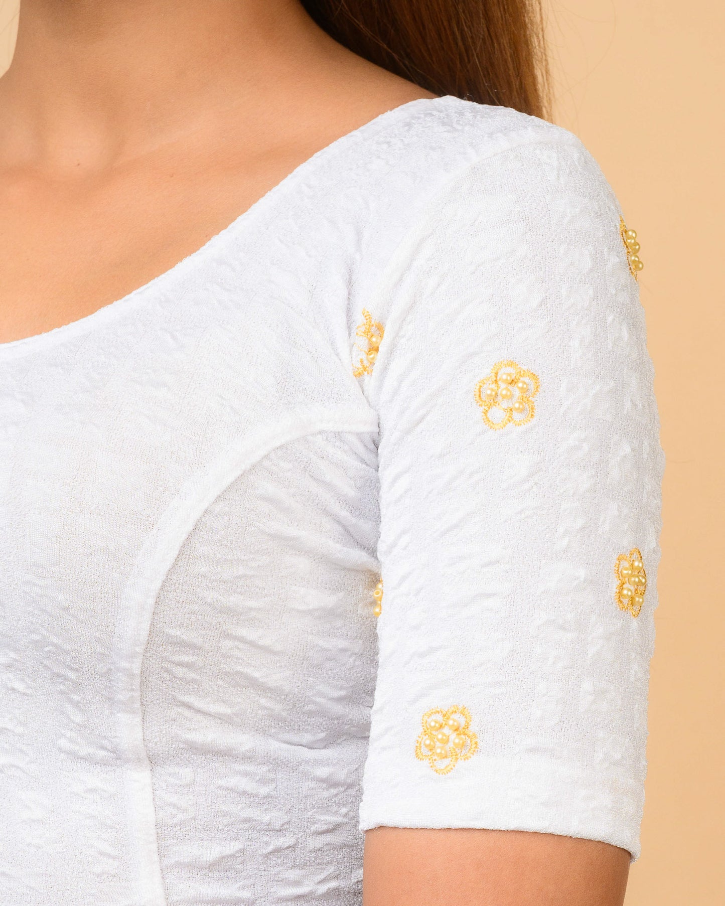Meena White Pearl Embroidered Festive Saree Blouse Advi