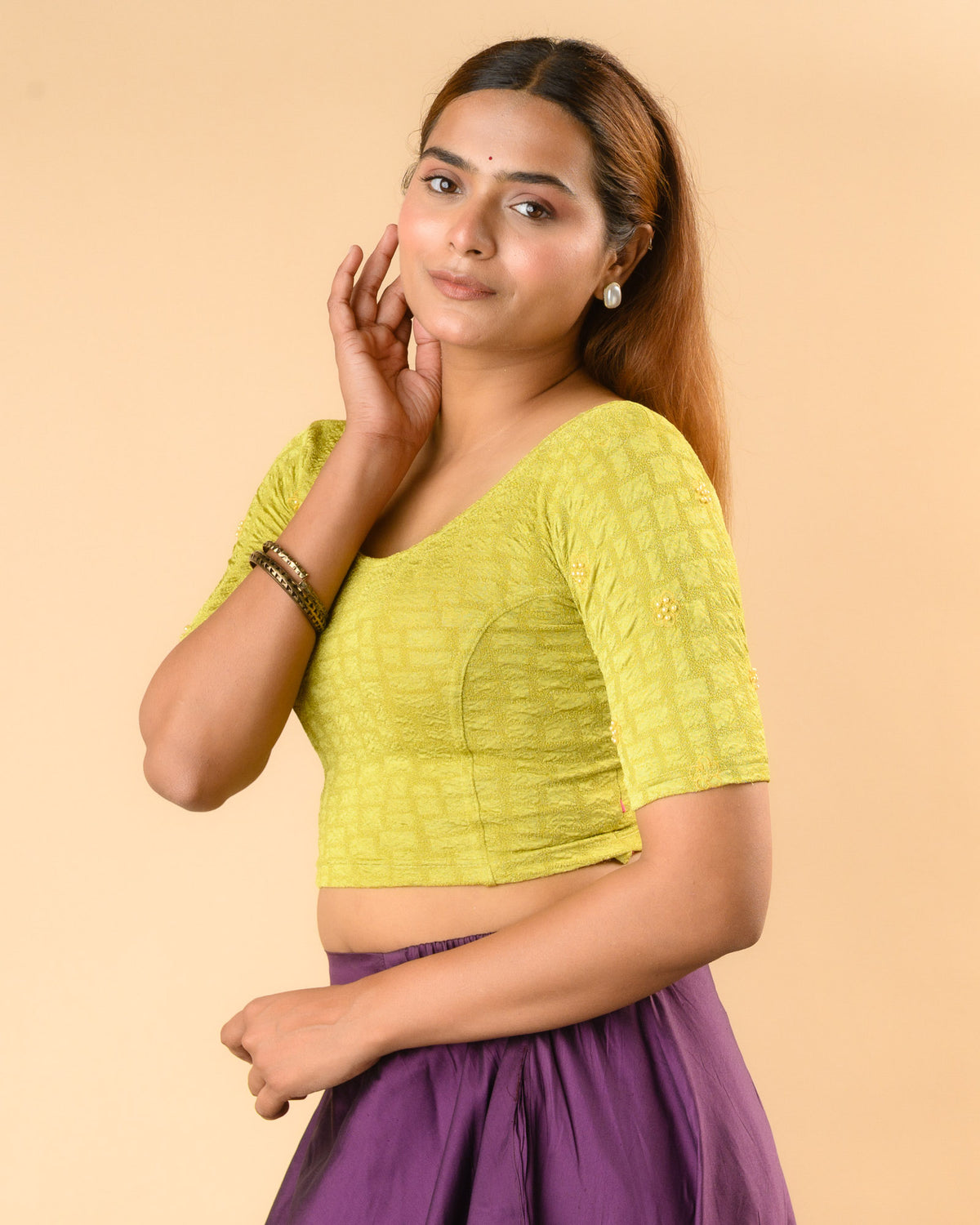 Meena Pista Green Pearl Embroidered Festive Saree Blouse Advi