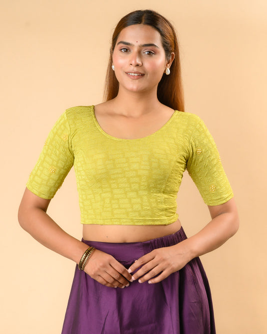 Meena Pista Green Pearl Embroidered Festive Saree Blouse Advi