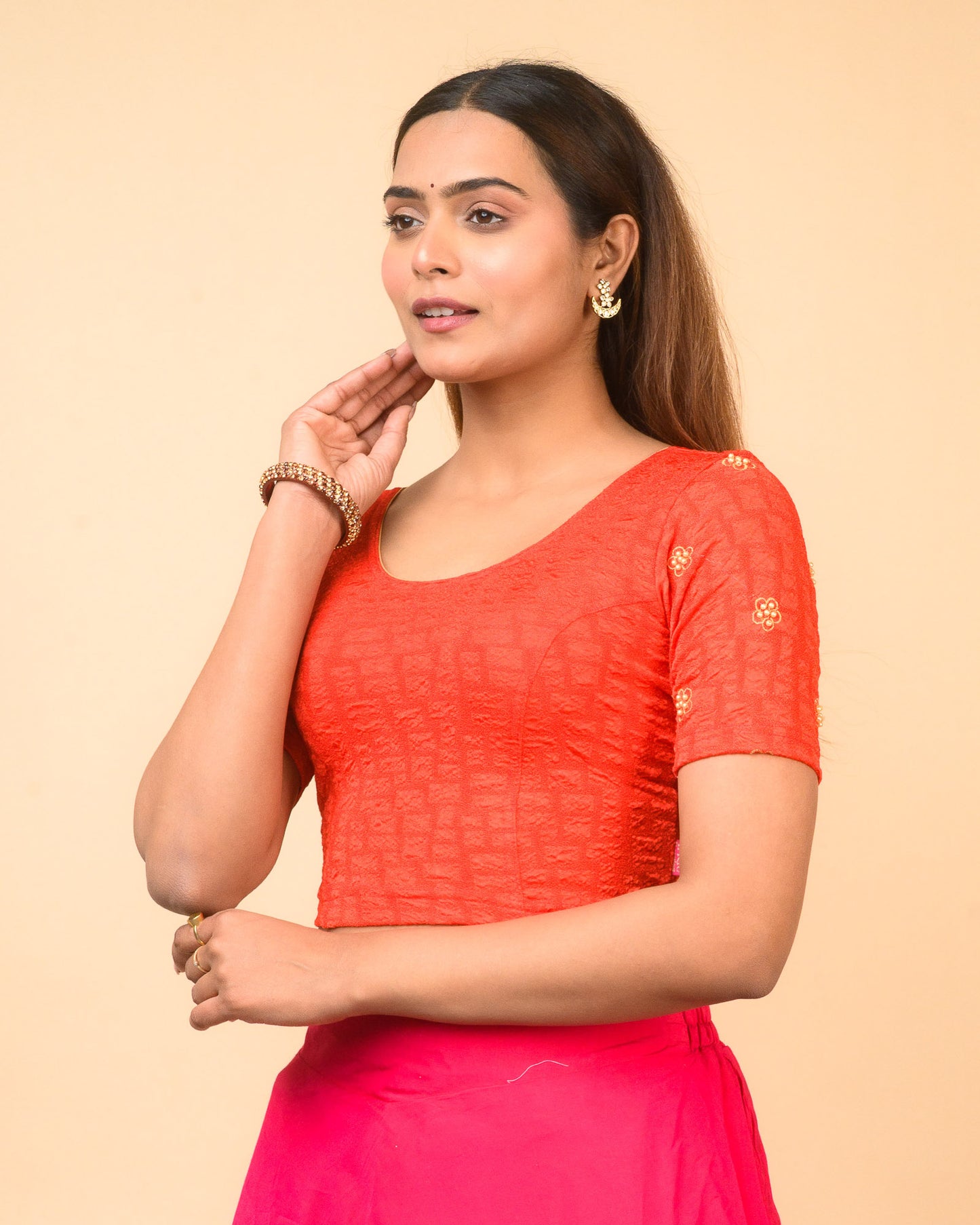 Maitri Red Pearl Blouse