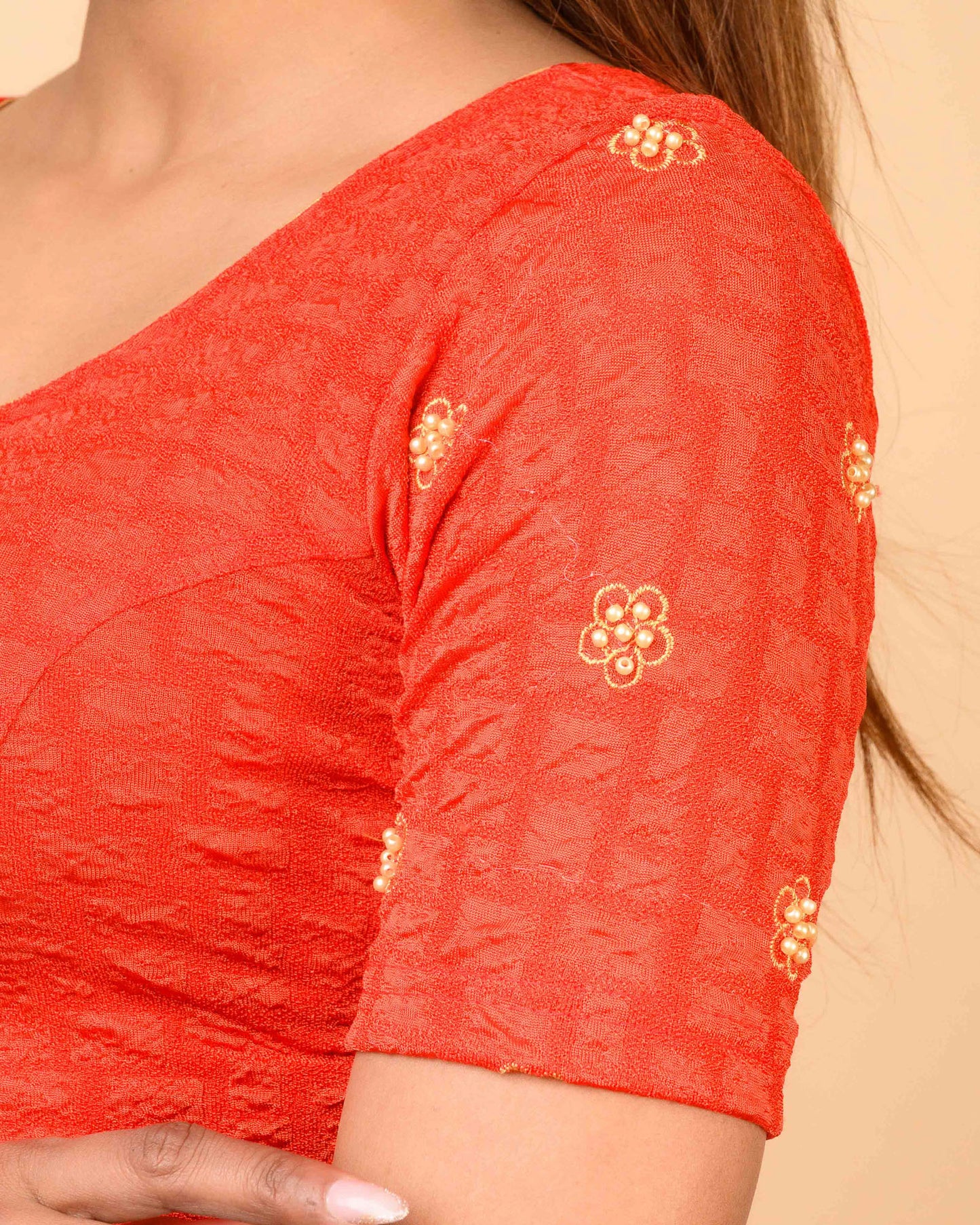 Maitri Red Pearl Blouse