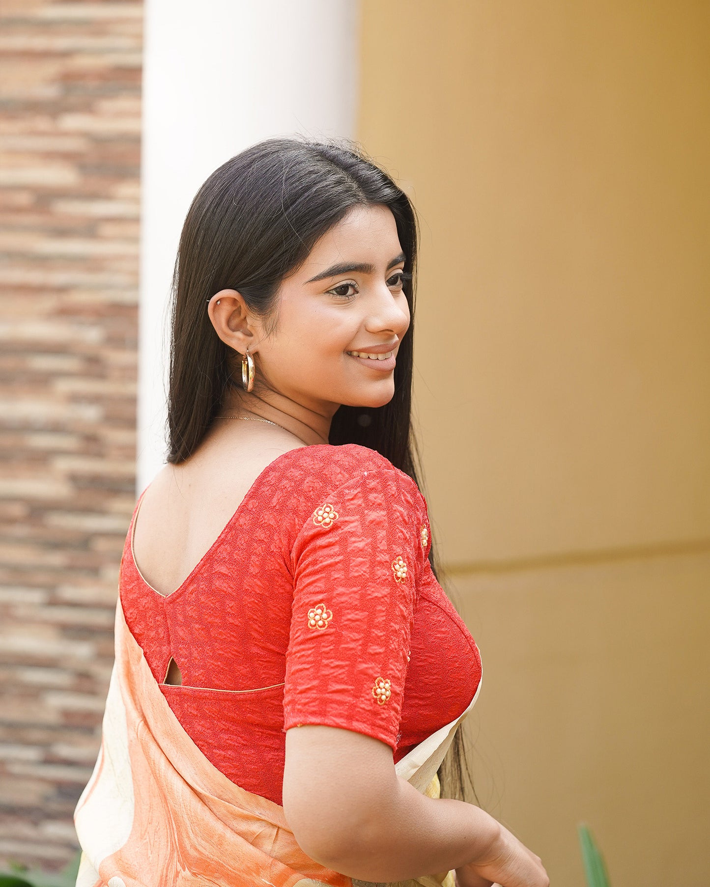 Maitri Red Pearl Blouse