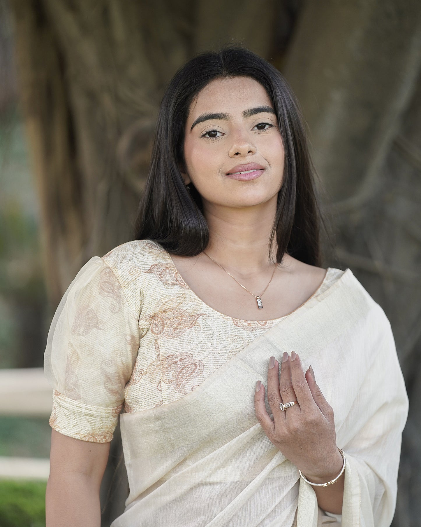 Jamuna Multi Fawn Organza Puff Blouse