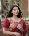 Jamuna Multi Maroon Organza Puff Blouse