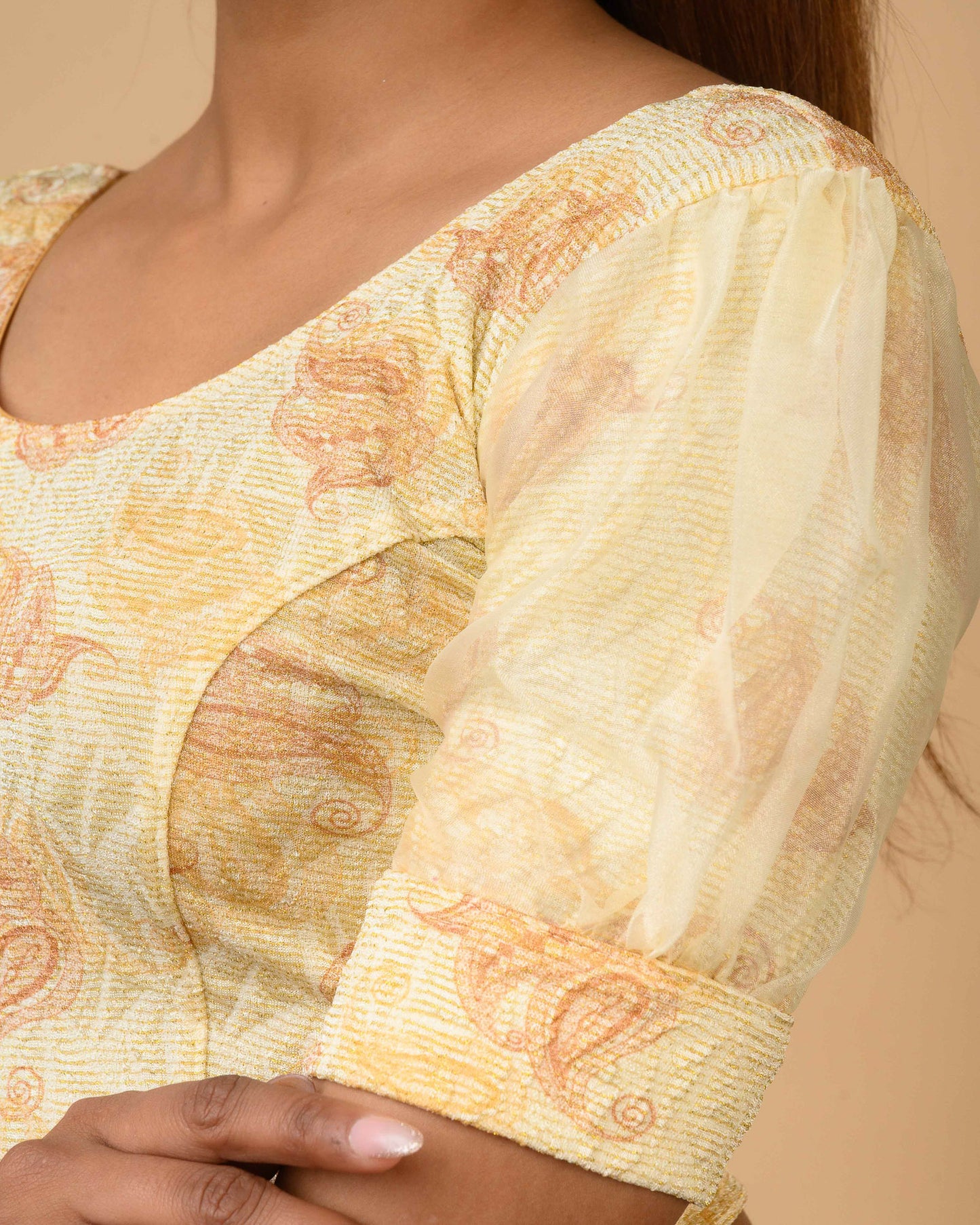Jamuna Multi Fawn Organza Puff Blouse
