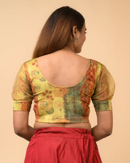Jamuna Multi Mustard Organza Puff Blouse