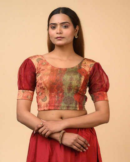 Jamuna Multi Maroon Organza Puff Blouse