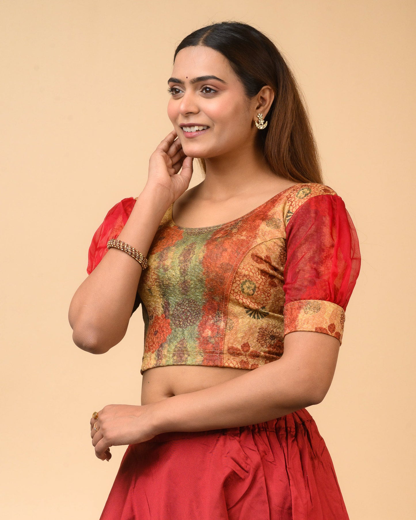 Jamuna Multi Red Organza Puff Blouse