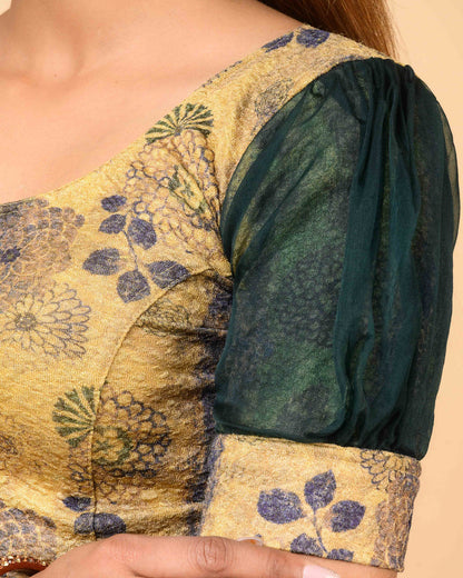 Jamuna Multi Green Organza Puff Blouse